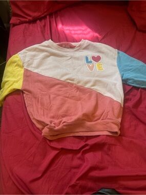 Kids Colorblock 'LOVE' Pullover Sweatshirt - Pink, White, Yellow, Blue